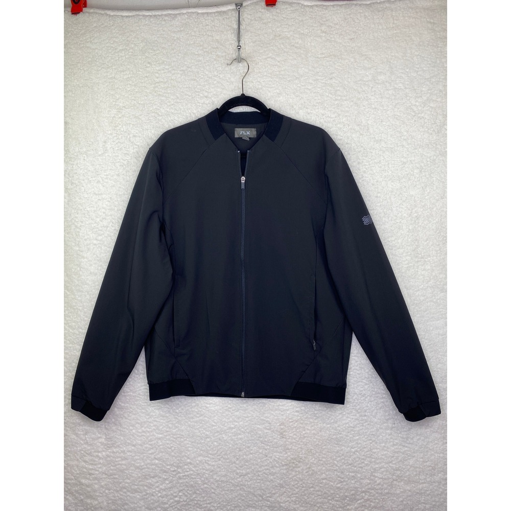 FLX‎ Mens Full Zip Bomber Jacket Black Lightweight Active Coat Urban Commuter